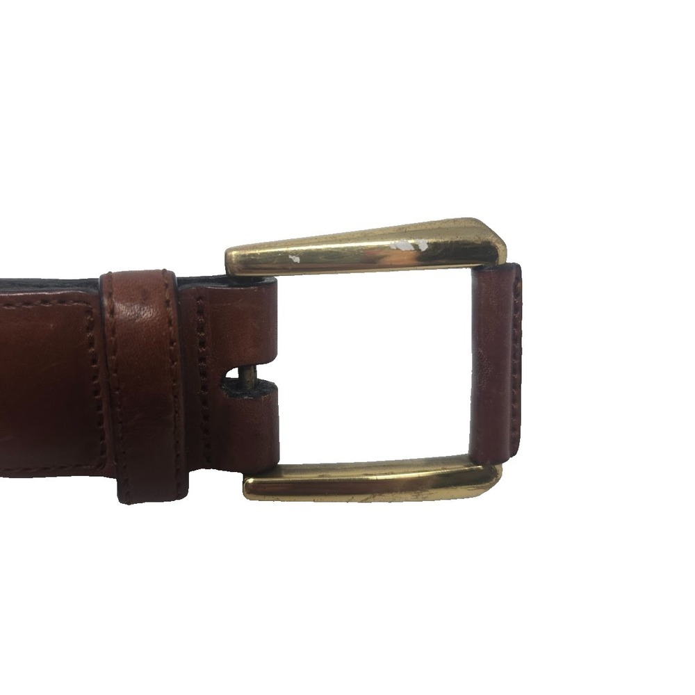 AS IS Saks Fifth Avenue Belt 38 M-3832 Spain Brown Leather Linen - MISSING PRONG - Picture 7 of 12